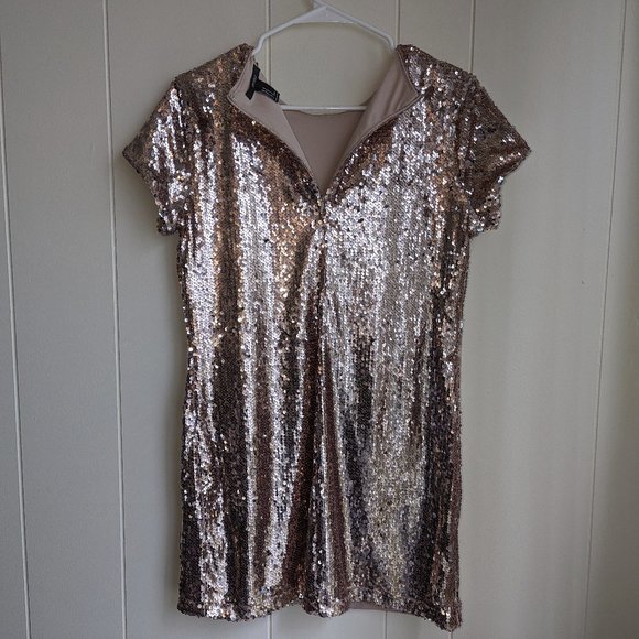 Forever 21 Rose Gold sequin party shift/Tshirt mini dress - Picture 9 of 10